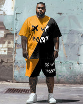 Printed Men's Plus Size Simple Color Matching Smiley Face Pattern Printed T-shirt Shorts Suit